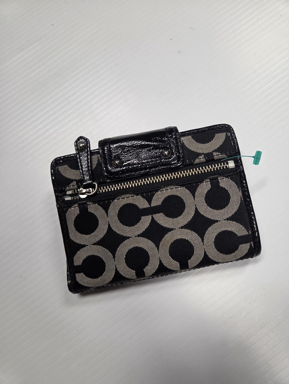 Coach Black Signature Jacquard Pleated Compact Bifold Wallet Vintage Y2k - Picture 4 of 8